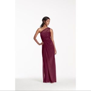David’s bridal bridesmaid one shoulder wine dress